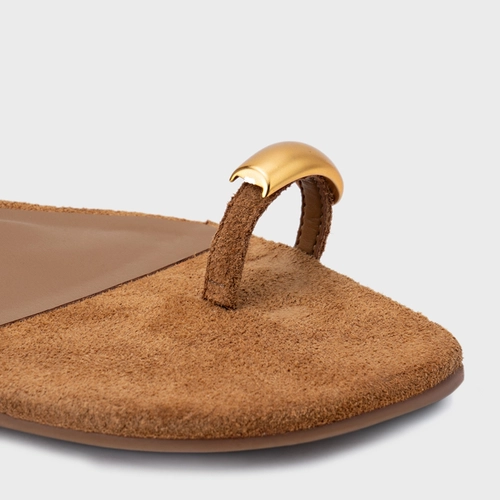 Sandália Rasteira Soleil Couro Suede Marrom Saddle