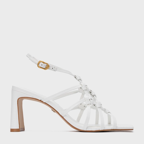Sandália Knot Frame Salto Uno Couro Branco Blanc