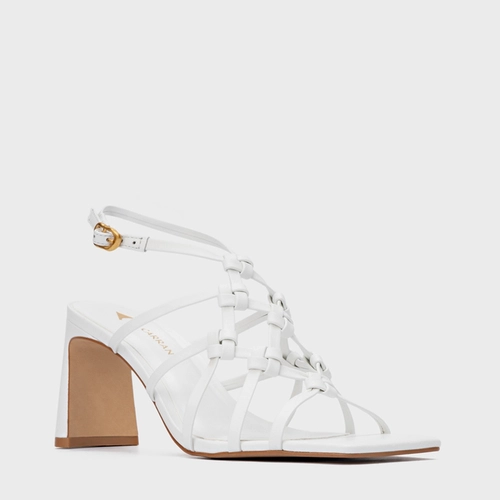Sandália Knot Frame Salto Uno Couro Branco Blanc