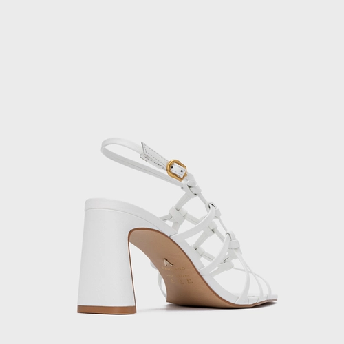 Sandália Knot Frame Salto Uno Couro Branco Blanc