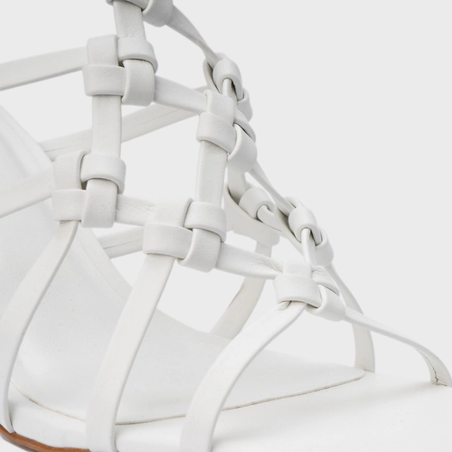 Sandália Knot Frame Salto Uno Couro Branco Blanc