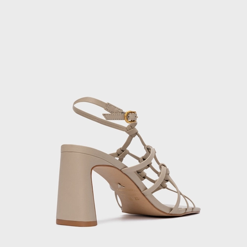 Sandália Knot Frame Salto Uno Couro Bege Oatmeal