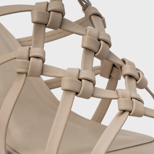 Sandália Knot Frame Salto Uno Couro Bege Oatmeal
