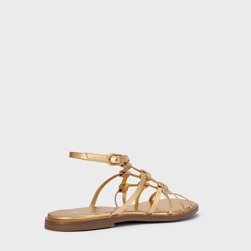 Sandália Rasteira Knot Frame Couro Metalizado Dourado Gold
