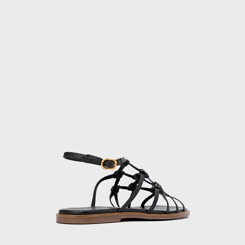 Sandália Rasteira Knot Frame Couro Preto