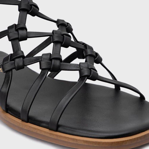 Sandália Rasteira Knot Frame Couro Preto