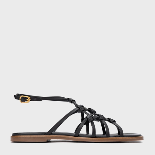 Sandália Rasteira Knot Frame Couro Preto