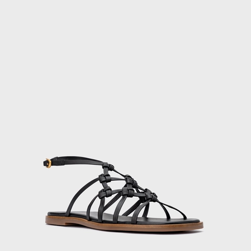 Sandália Rasteira Knot Frame Couro Preto