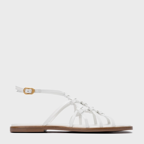 Sandália Rasteira Knot Frame Couro Branco Blanc