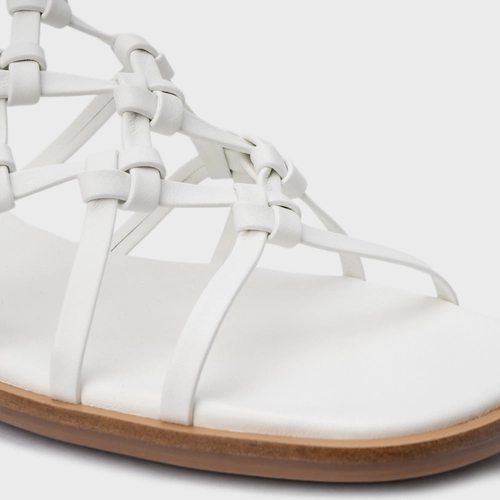 Sandália Rasteira Knot Frame Couro Branco Blanc