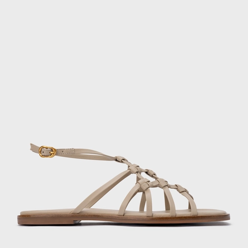 Sandália Rasteira Knot Frame Couro Bege Oatmeal