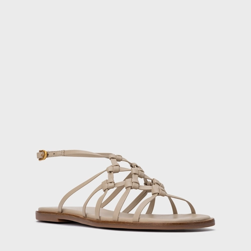 Sandália Rasteira Knot Frame Couro Bege Oatmeal