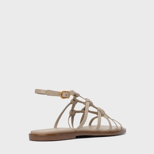 Sandália Rasteira Knot Frame Couro Bege Oatmeal