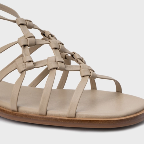 Sandália Rasteira Knot Frame Couro Bege Oatmeal