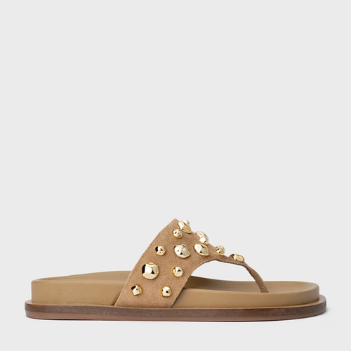Rasteira Thong Organic Balls Couro Suede Bege Almond