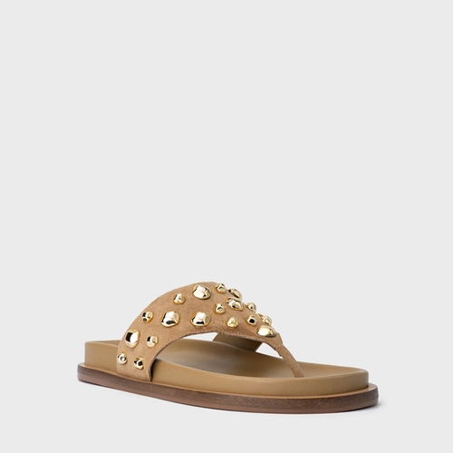 Rasteira Thong Organic Balls Couro Suede Bege Almond
