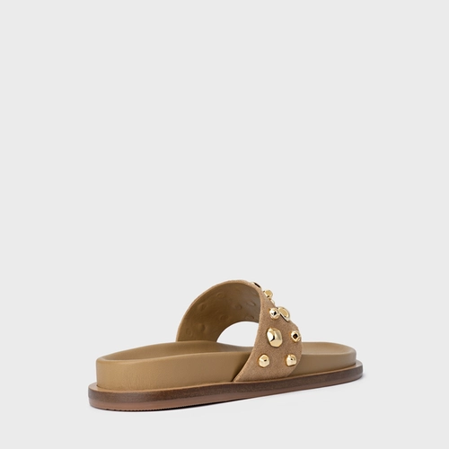 Rasteira Thong Organic Balls Couro Suede Bege Almond