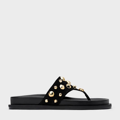 Rasteira Thong Organic Balls Couro Suede Preto