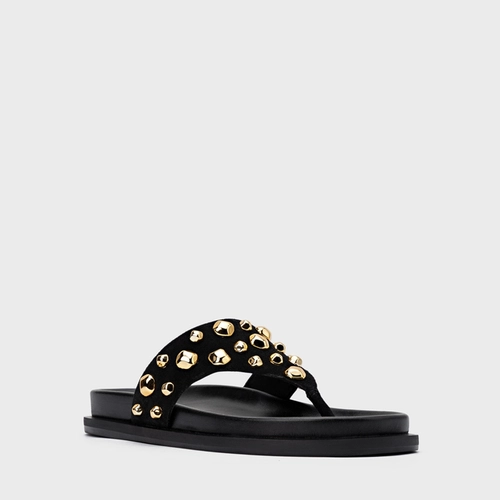 Rasteira Thong Organic Balls Couro Suede Preto