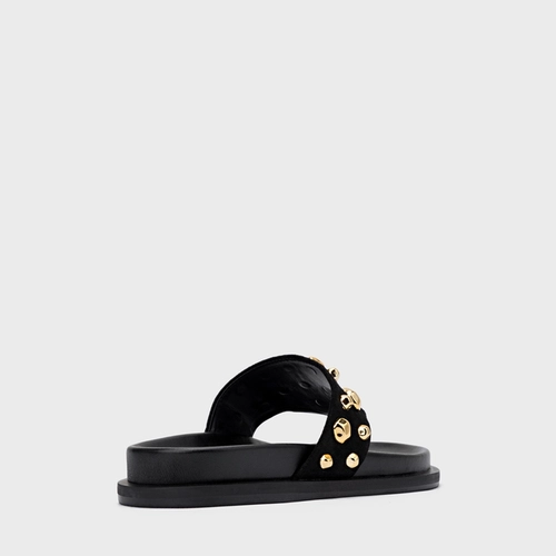 Rasteira Thong Organic Balls Couro Suede Preto