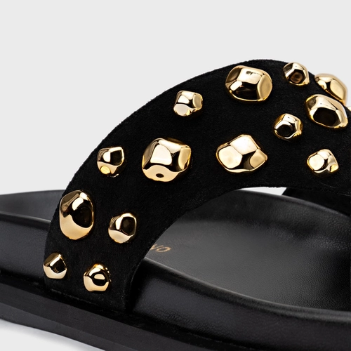 Rasteira Thong Organic Balls Couro Suede Preto