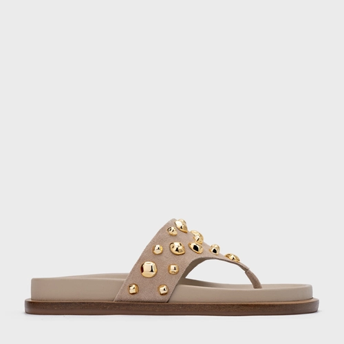 Rasteira Thong Organic Balls Couro Suede Bege Oatmeal