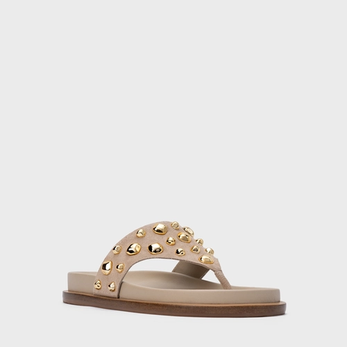 Rasteira Thong Organic Balls Couro Suede Bege Oatmeal