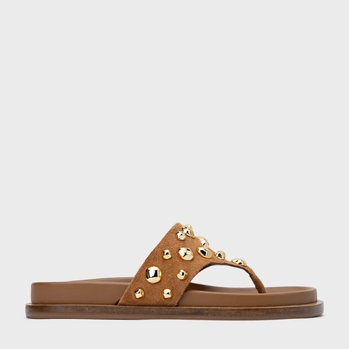 Rasteira Thong Organic Balls Couro Suede Marrom Saddle