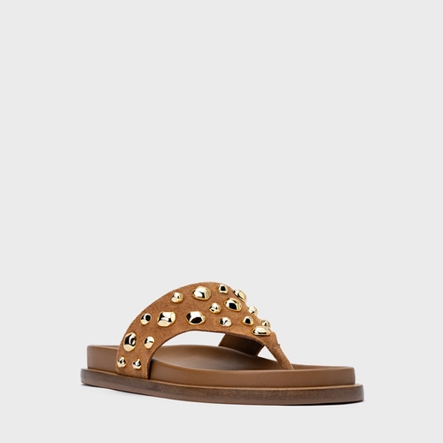 Rasteira Thong Organic Balls Couro Suede Marrom Saddle