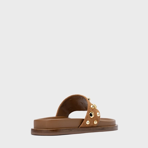 Rasteira Thong Organic Balls Couro Suede Marrom Saddle