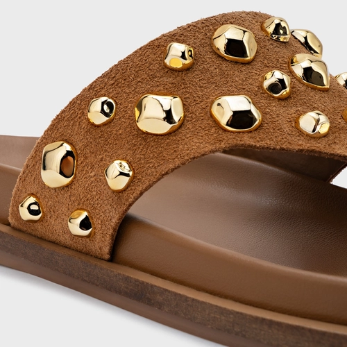 Rasteira Thong Organic Balls Couro Suede Marrom Saddle