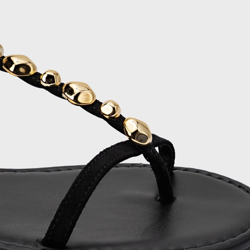 Sandália Rasteira Organic Balls Couro Suede Preto