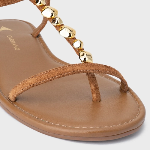Sandália Rasteira Organic Balls Couro Suede Marrom Saddle