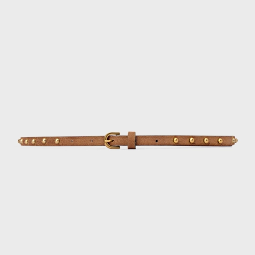 Cinto Folk Mini Balls Couro Suede Marrom Saddle