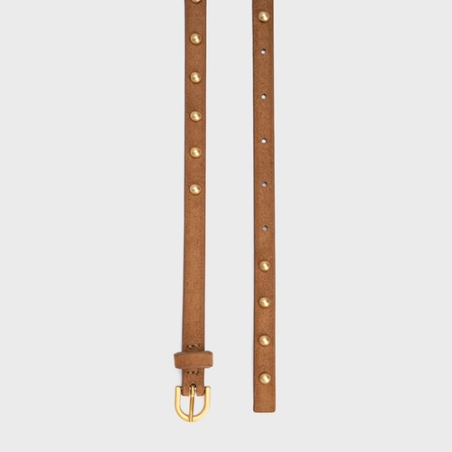 Cinto Folk Mini Balls Couro Suede Marrom Saddle