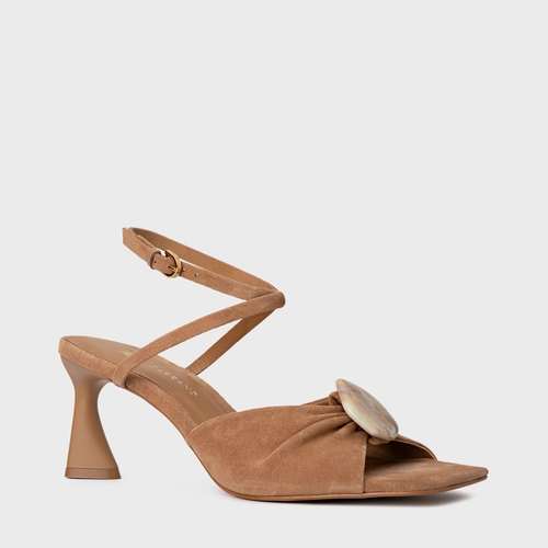 Sandália Desert Stone Salto Allure Couro Suede Marrom Cookie