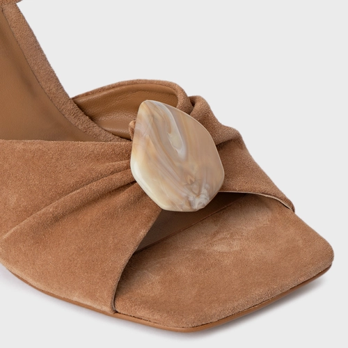 Sandália Desert Stone Salto Allure Couro Suede Marrom Cookie