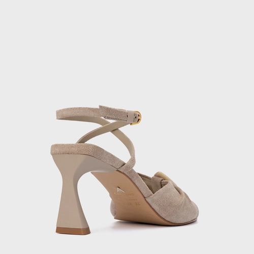 Sandália Desert Stone Salto Allure Couro Suede Bege Oatmeal