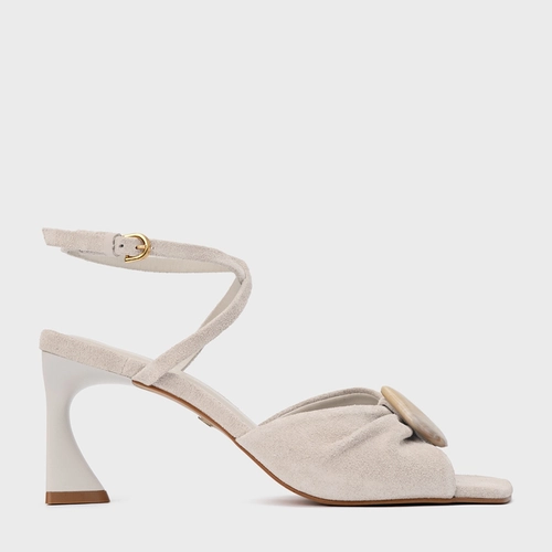 Sandália Desert Stone Salto Allure Couro Suede Off White Osso