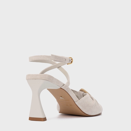 Sandália Desert Stone Salto Allure Couro Suede Off White Osso
