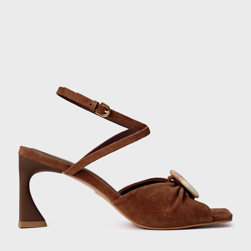 Sandália Desert Stone Salto Allure Couro Suede Marrom Walnut