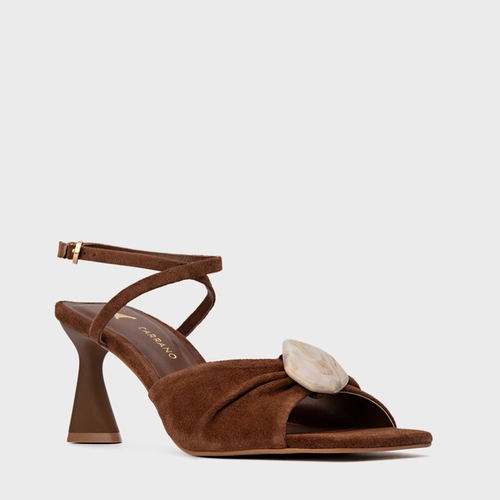 Sandália Desert Stone Salto Allure Couro Suede Marrom Walnut