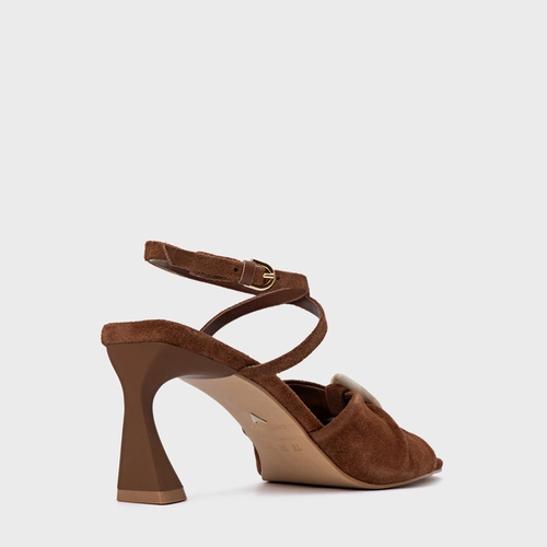 Sandália Desert Stone Salto Allure Couro Suede Marrom Walnut