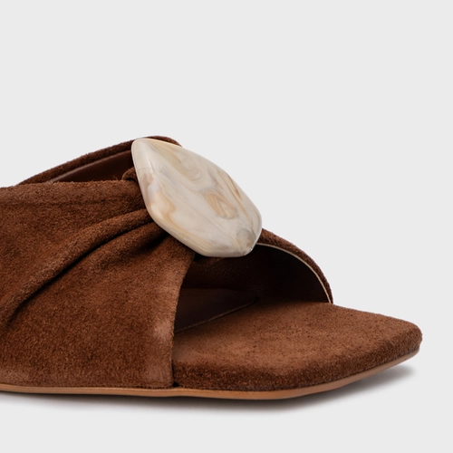 Sandália Desert Stone Salto Allure Couro Suede Marrom Walnut
