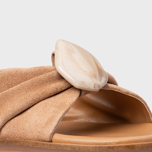 Rasteira Desert Stone Couro Suede Marrom Cookie