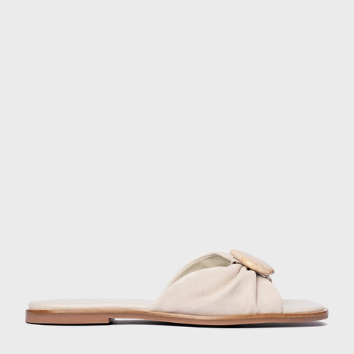 Rasteira Desert Stone Couro Suede Off White Osso