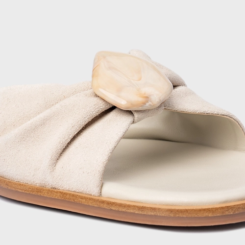 Rasteira Desert Stone Couro Suede Off White Osso