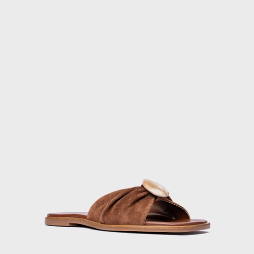 Rasteira Desert Stone Couro Suede Marrom Walnut