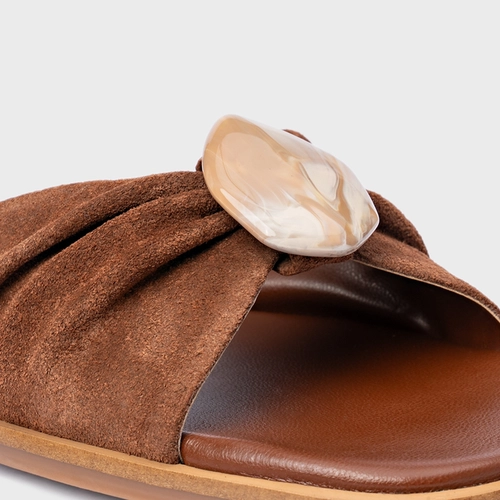 Rasteira Desert Stone Couro Suede Marrom Walnut