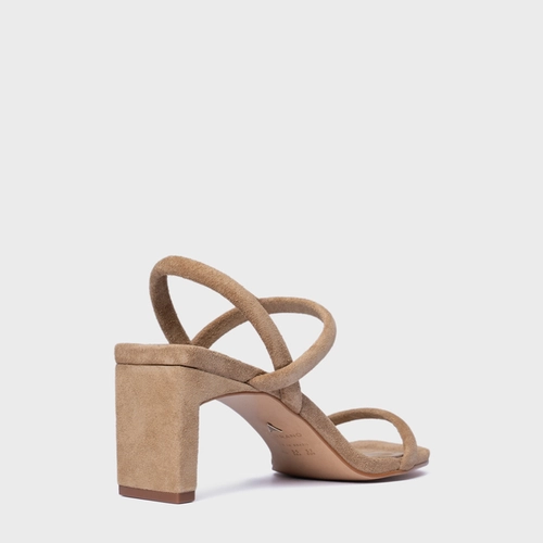 Sandália Essential Salto Reto Couro Suede Bege Almond